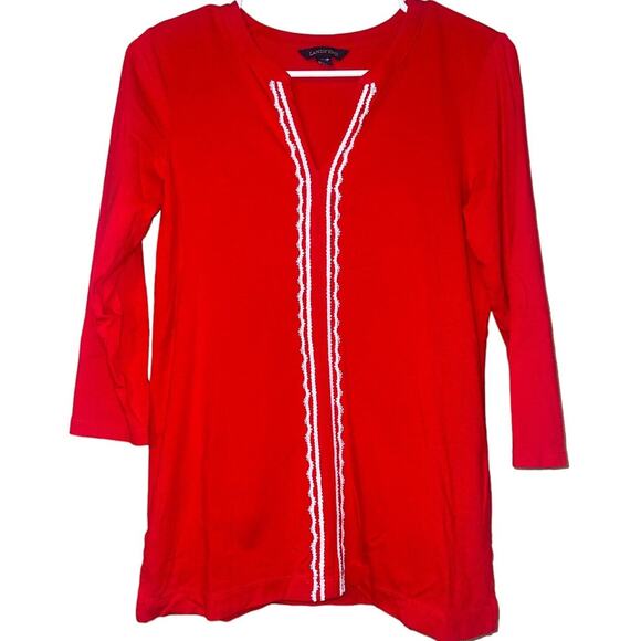Lands'End Size XS (2/4) Women 3/4 Sleeved Bright Red Tunic Top Elegant Valentine - Picture 1 of 3